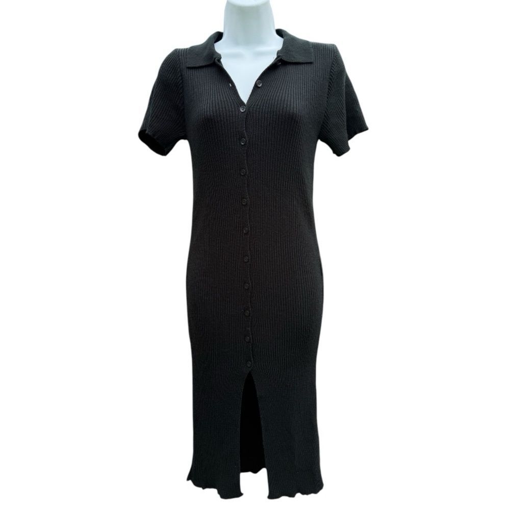 Pretty Little Thing BLACK SOFT KNIT BUTTON THROUGH  DRESS Size Small